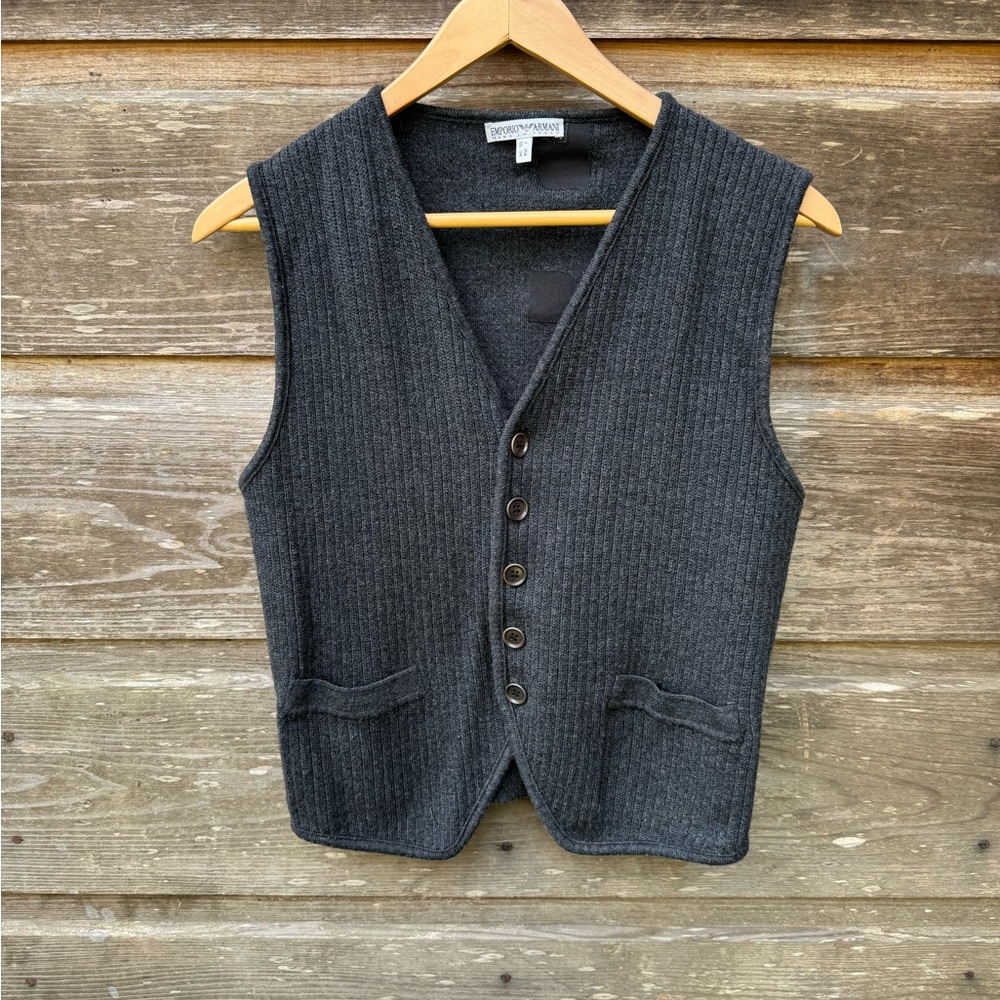 Emporio Armani Gray Ribbed Button-Up Vest